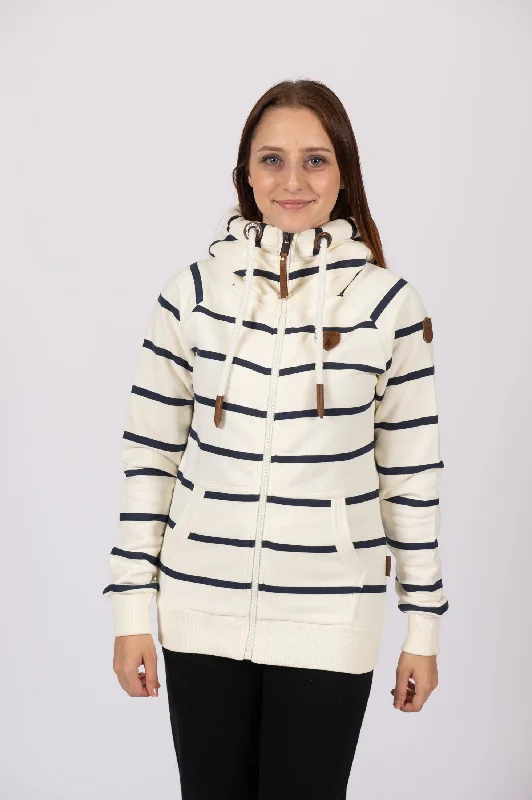 Hot Deal Hera Print Wide Stripe Oatmeal Full-Zip Hoodie