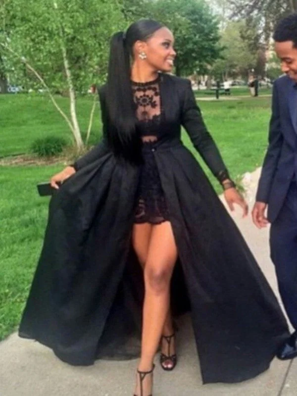 Closeout Sale Custom Made Long Sleeves Black Lace Prom Dresses, Black Lace Party Dresses Closeout Sale Custom Made Long Sleeves Black Lace Prom Dresses, Black Lace Party Dresses