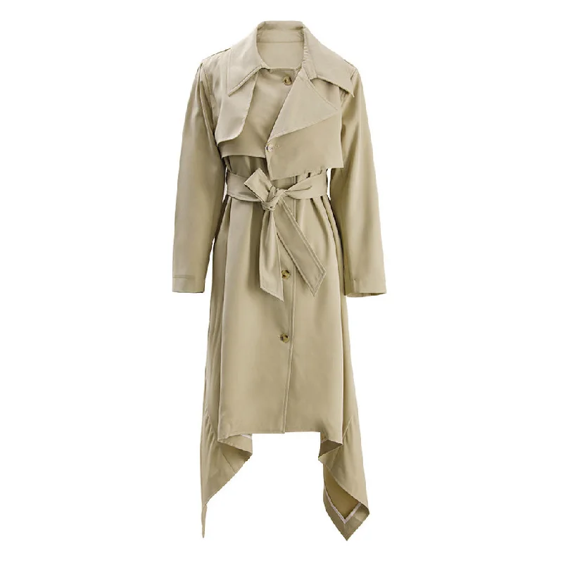 Exclusive Online Offer Asymmetrical Collared Button Up Belted Twill Cotton Waterfall Trench Coat Exclusive Online Offer Asymmetrical Collared Button Up Belted Twill Cotton Waterfall Trench Coat
