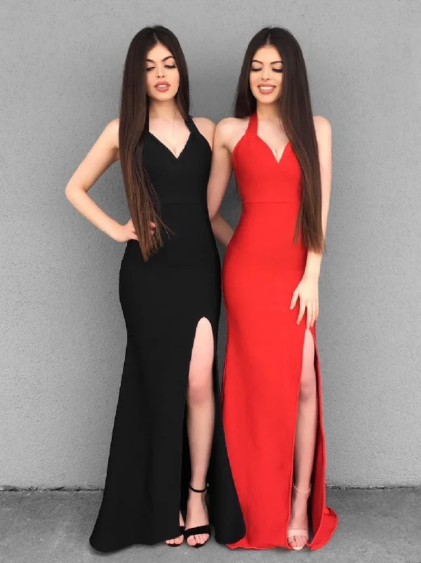 Price Reduction V Neck Mermaid Black/Red Long Prom Dresses with Side Slit, Mermaid Black/Red Bridesmaid Dresses, Graduation Dresses Price Reduction V Neck Mermaid Black/Red Long Prom Dresses with Side Slit, Mermaid Black/Red Bridesmaid Dresses, Graduation Dresses