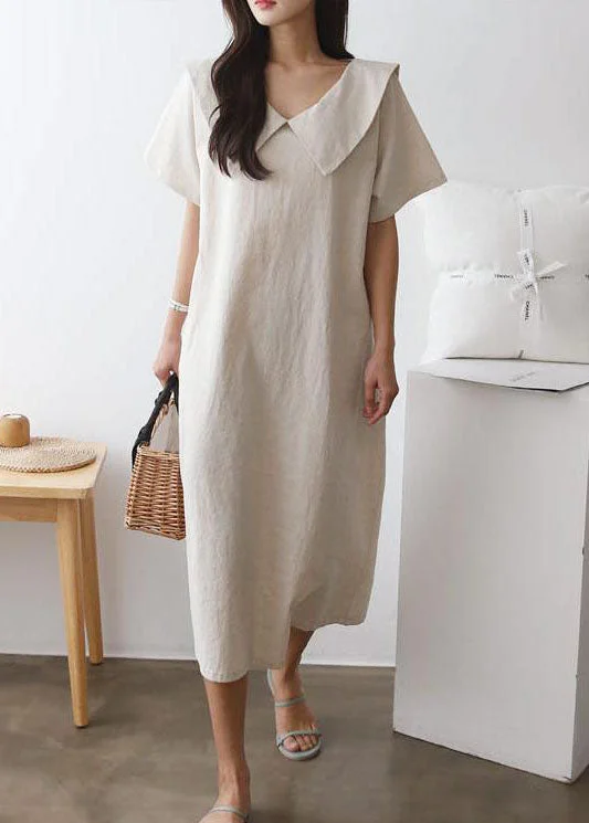 casual shift dresscasual shift dressNatural Apricot Peter Pan Collar Patchwork Cotton Dress Summer