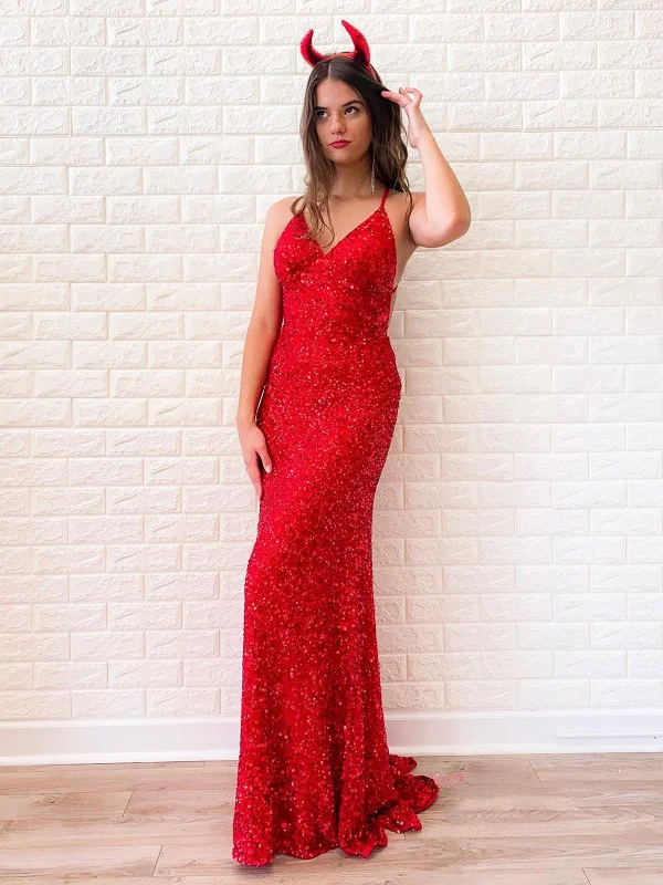 Super Savings Shiny Sequins V Neck Backless Red Long Prom Dresses, V Neck Red Formal Dresses, Sparkly Red Sequins Evening Dresses SP2259 Super Savings Shiny Sequins V Neck Backless Red Long Prom Dresses, V Neck Red Formal Dresses, Sparkly Red Sequins Evening Dresses SP2259