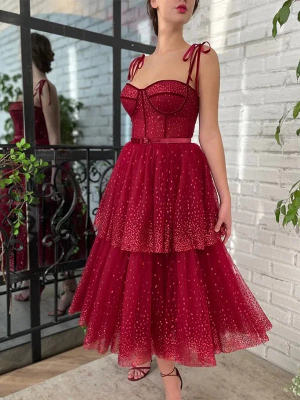 formal dressformal dressPretty Sweetheart Neck Burgundy Layered Tea Length Prom Dresses, Burgundy Homecoming Dresses, Formal Evening Dresses SP2665