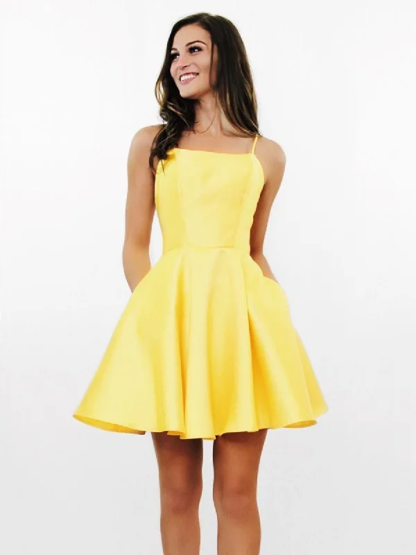 backless dressbackless dressBackless Short Yellow Prom Dresses, Backless Yellow Formal Graduation Homecoming Dresses