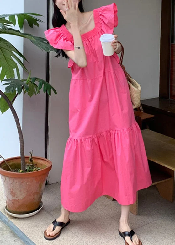 casual midi dresscasual midi dressSolid Ruffle Backless Square Collar Casual Maxi Dress Pink