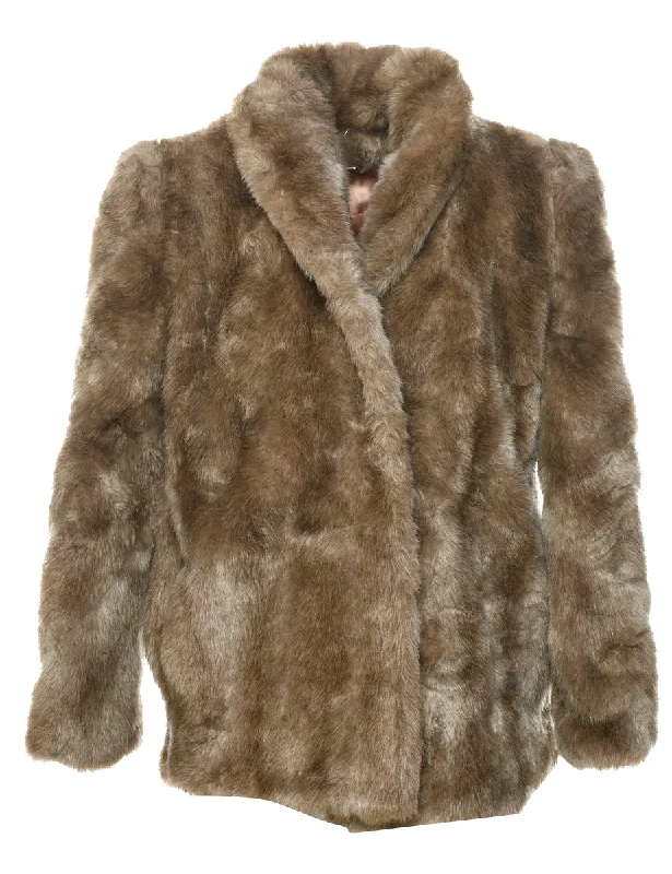 Closeout Sale Light Brown Faux Fur Coat - L