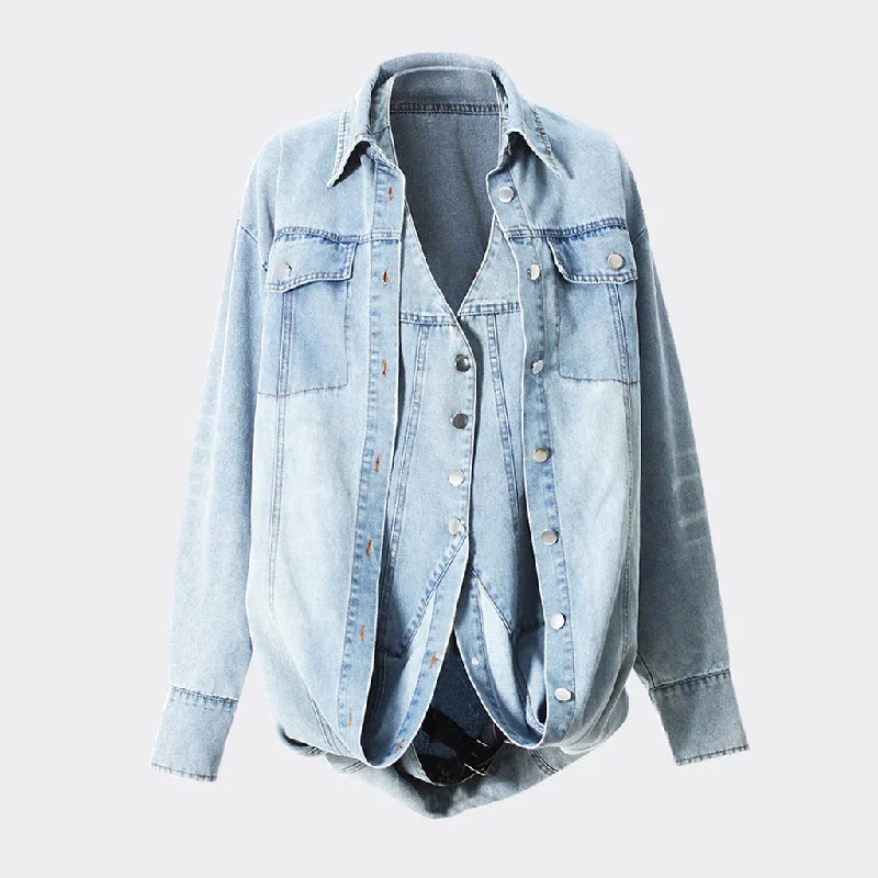 Special Price Deconstructed Layer Reversible Button Up Strap Backless Denim Vest Jacket