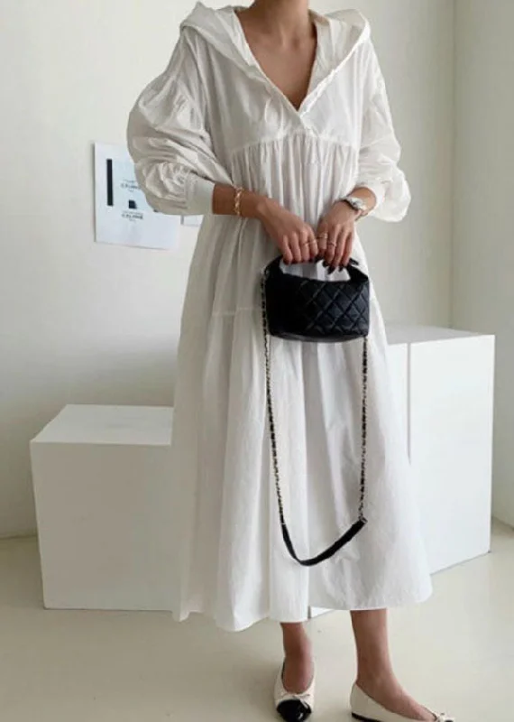 romantic dressromantic dressPlus Size White Hooded Patchwork Cotton Maxi Dress Spring