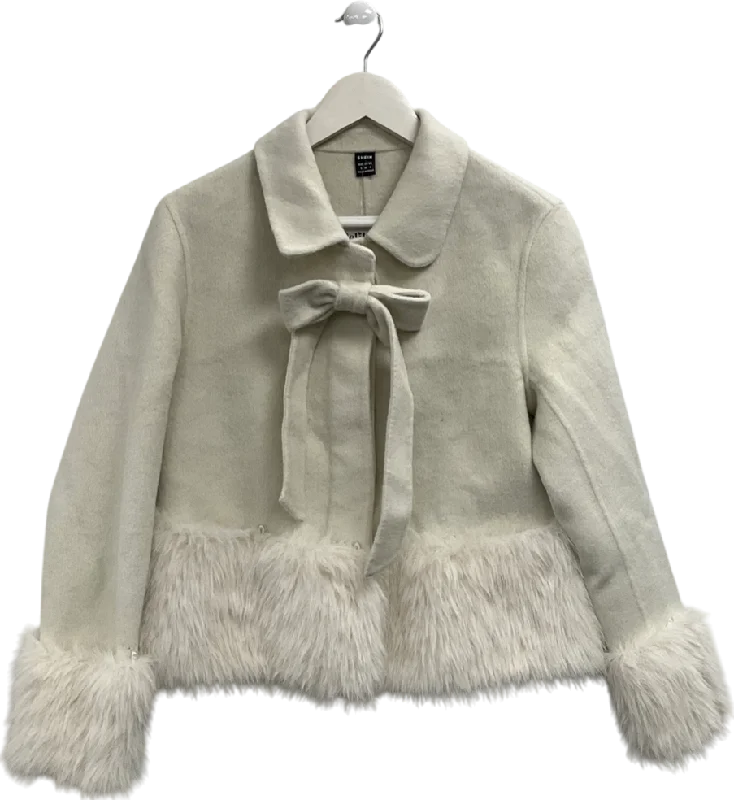 Price Break Shein Cream Faux Fur Trimmed Jacket UK S