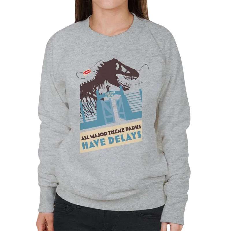 workout style hoodieJurassic Park T Rex All Major Theme Parks Have Delays Women's Sweatshirt