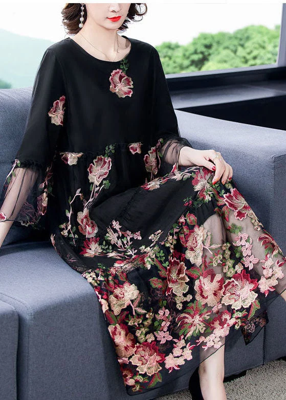 Stock Up and Save Fine Black Embroideried Patchwork Tulle Long Dress Bracelet Sleeve Stock Up and Save Fine Black Embroideried Patchwork Tulle Long Dress Bracelet Sleeve