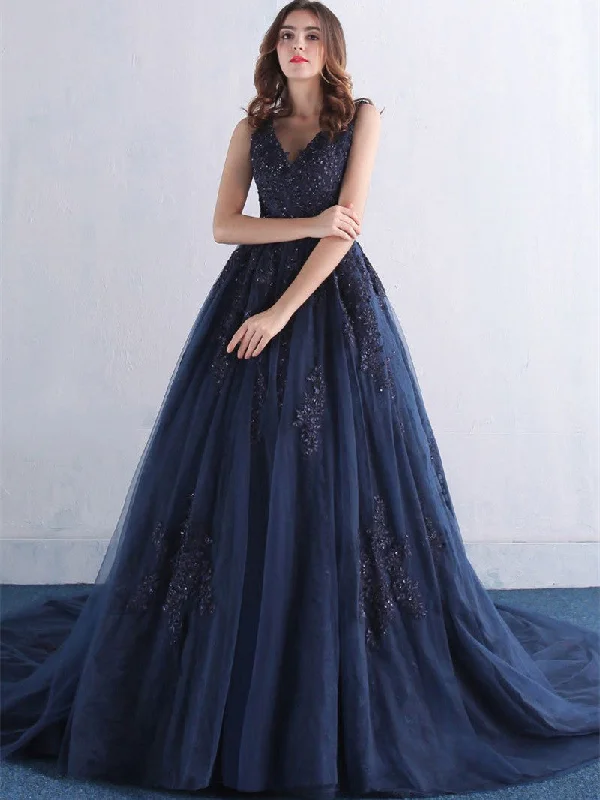 Best Bargains V Neck Dark Blue Lace Prom Dress, Blue Prom Dress, Blue Evening Dress Best Bargains V Neck Dark Blue Lace Prom Dress, Blue Prom Dress, Blue Evening Dress