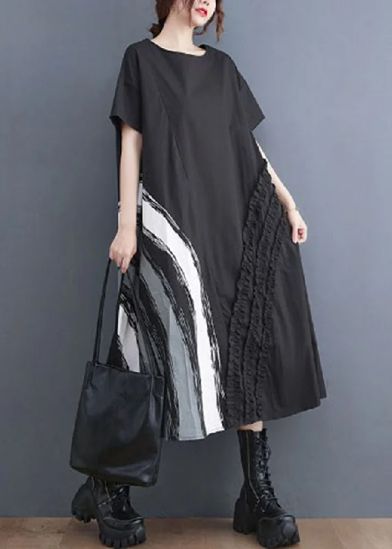 off-the-shoulder dressoff-the-shoulder dressModern Black O-Neck Ruffled Print Cotton A Line Dress Short Sleeve