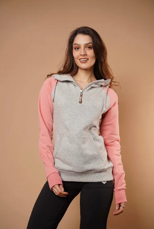 Mega Sale Faith Half-Zip Hoodie in Guava/Light Heather Grey