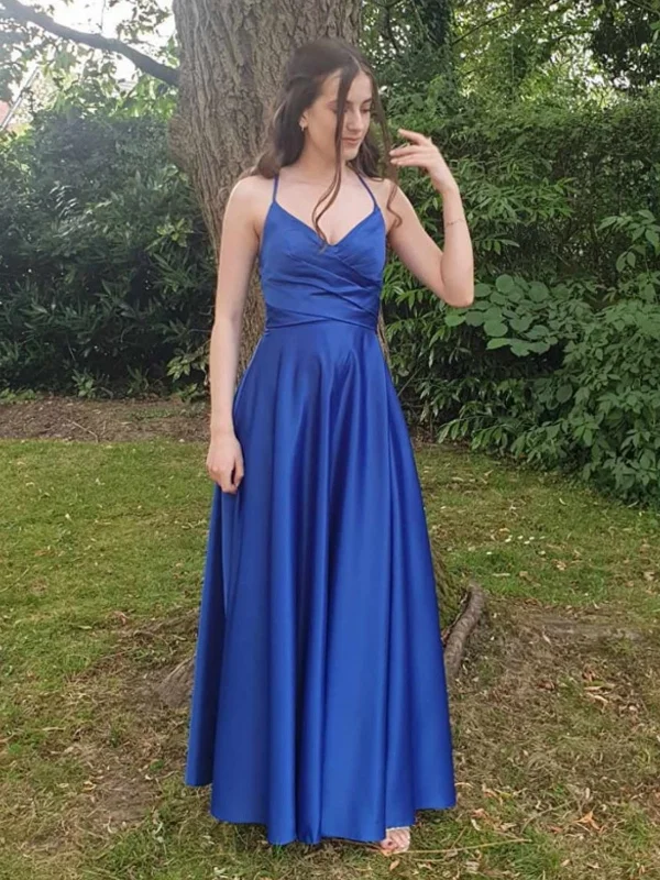 vintage dressvintage dressA Line V Neck Backless Royal Blue Long Prom Dresses, Backless Royal Blue Formal Dresses, Long Blue Evening Dresses SP2997