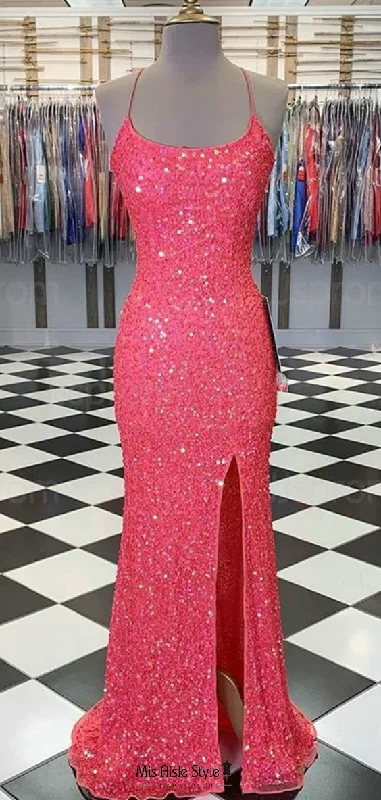 pleated maxi dresspleated maxi dressSexy Slit Fitted Coral Sparkle Pageant Dress