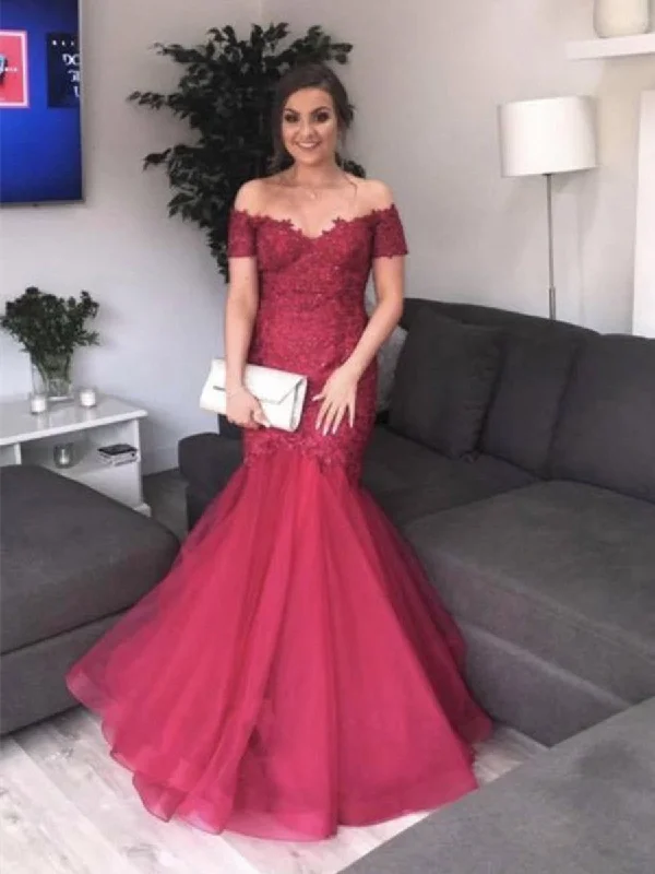 Mega Sale Burgundy Off Shoulder Mermaid Lace Tulle Long Prom Dresses, Burgundy Mermaid Formal Dresses, Ball Gown, Evening Dresses Mega Sale Burgundy Off Shoulder Mermaid Lace Tulle Long Prom Dresses, Burgundy Mermaid Formal Dresses, Ball Gown, Evening Dresses