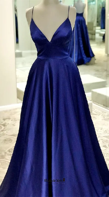 sleek midi dresssleek midi dressA line Backless Navy Blue Prom Dress