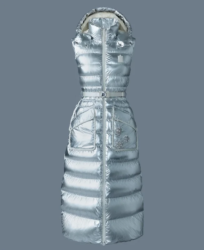 Deep Discounts IVANKA-MSF Sleeveless metallic laminate snowflake coat Silver