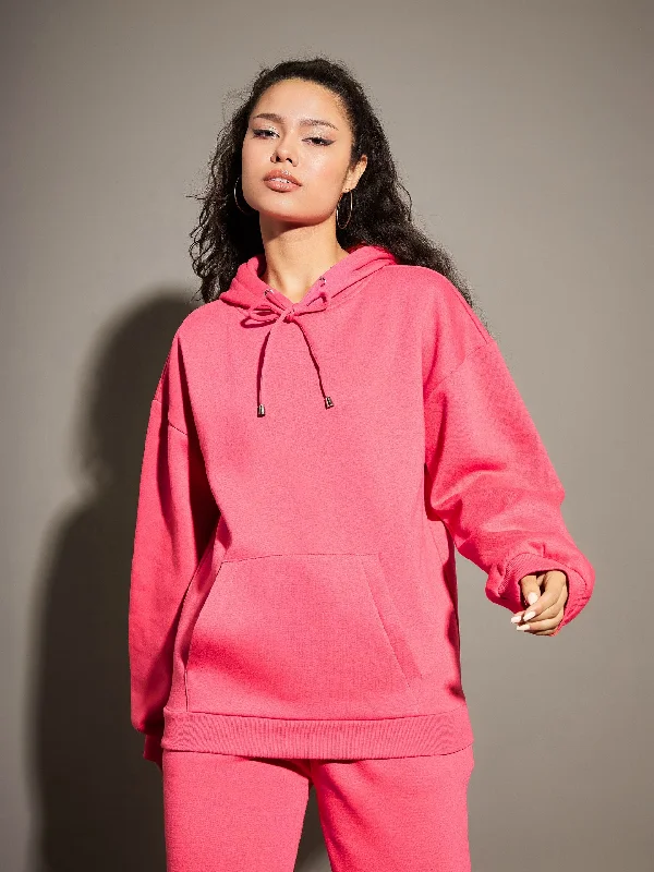 athletic streetwear sweatshirtWomen Pink Fleece Oversized Hoodie