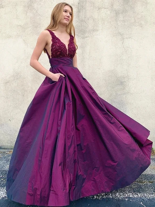 Inventory Reduction V Neck Open Back Purple Lace Long Prom Dresses, Purple Lace Formal Graduation Evening Dresses Inventory Reduction V Neck Open Back Purple Lace Long Prom Dresses, Purple Lace Formal Graduation Evening Dresses