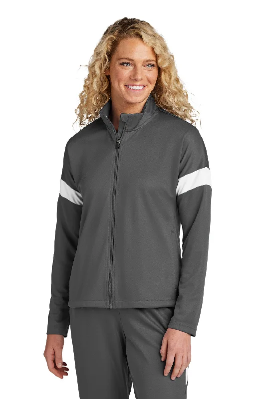 Bargain Blast Sport-Tek Womens Moisture Wicking Travel Full Zip Jacket - Iron Grey/White - New