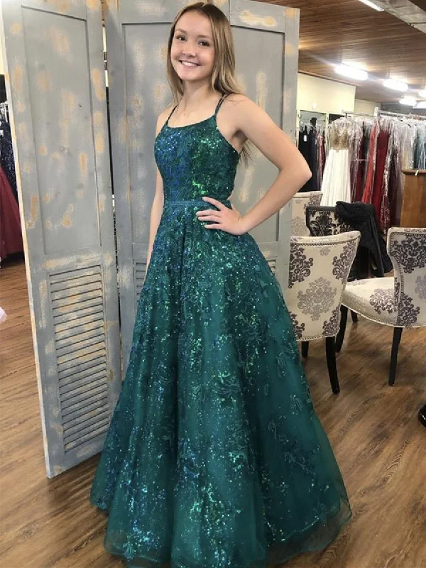 Special Promotion Shiny Sequins Green Lace Long Prom Dresses, Green Lace Formal Dresses, Sparkly Green Evening Dresses