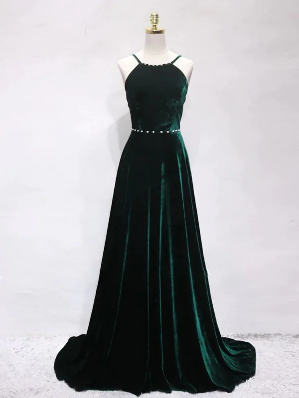 long sleeve dresslong sleeve dressA Line Backless Dark Green Velvet Long Prom Dresses, Backless Dark Green Formal Graduation Evening Dresses SP2777