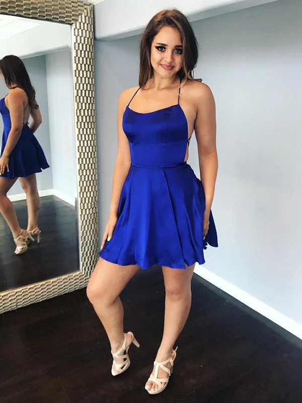 statement dressstatement dressRound Neck Royal Blue Short Prom Dresses, Royal Blue Homecoming Dresses