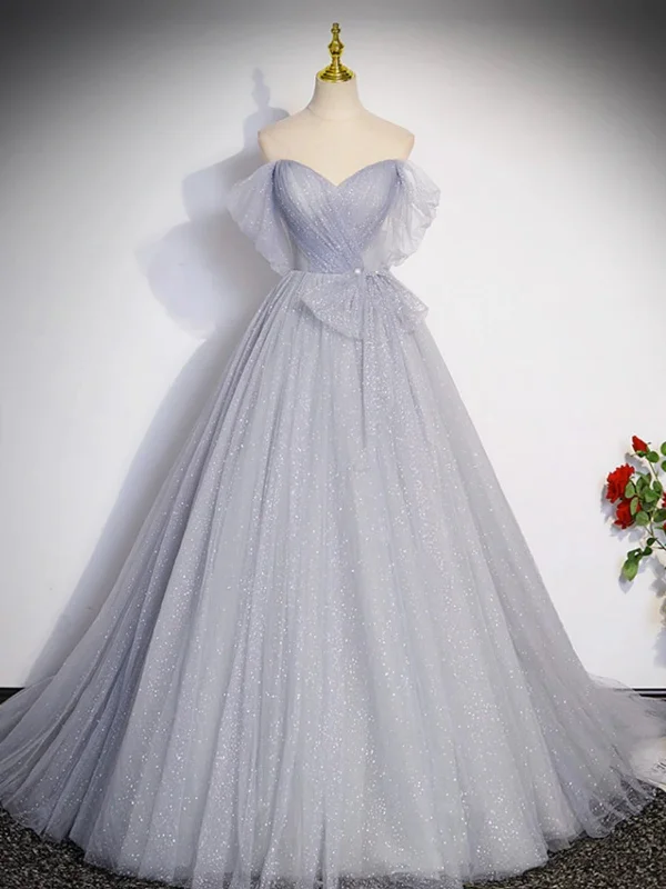 minimalistic dressminimalistic dressOff Shoulder Gray Tulle Long Prom Dresses, Off the Shoulder Formal Dresses, Long Gray Evening Dresses SP2796