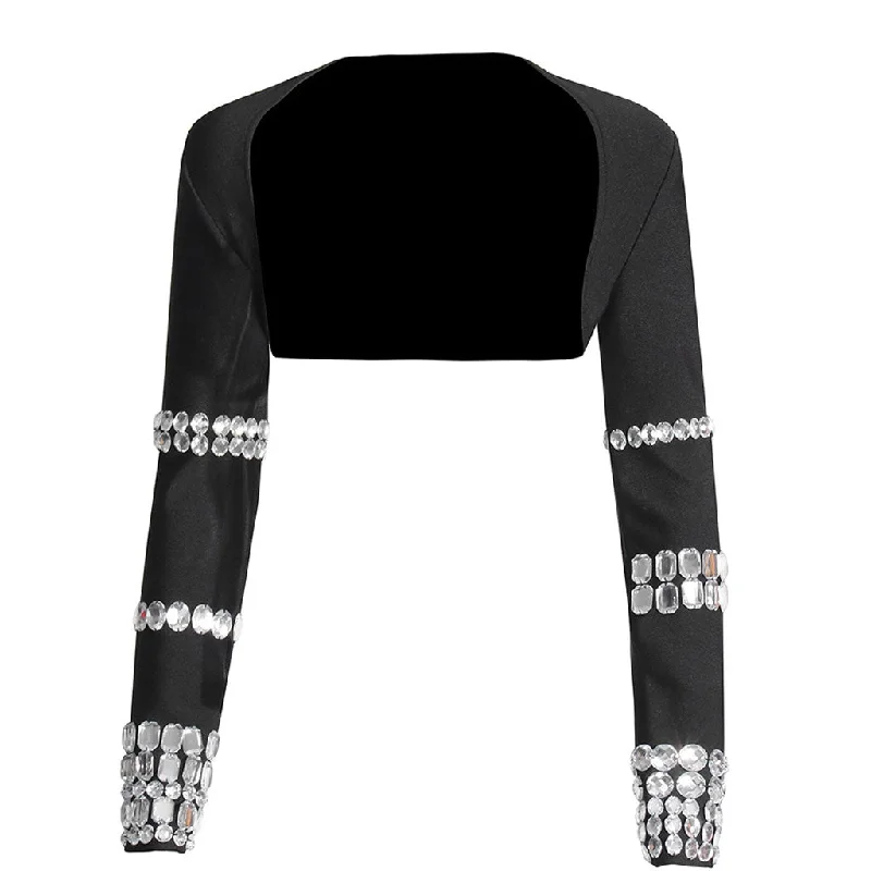Great Deals Sparkly Rhinestone Embellished Long Sleeve Collarless Open Front Bolero Jacket