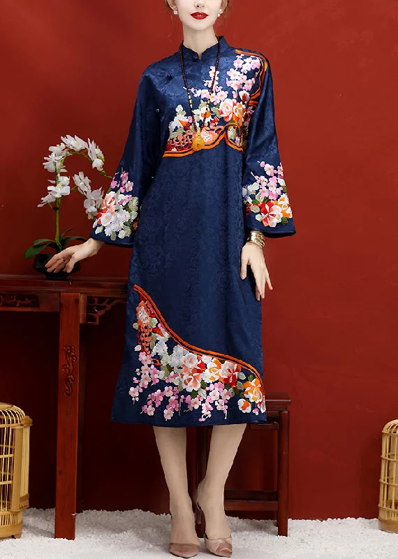 pleated maxi dresspleated maxi dressNavy Embroideried Button Side Open Silk Maxi Dress Long Sleeve