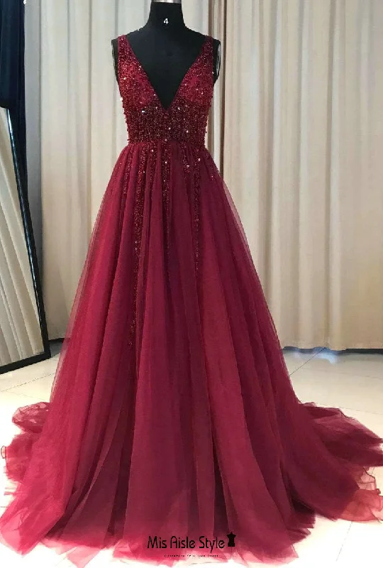 elegant dresselegant dressHandmade Beaded Burgundy V-back Prom Dress