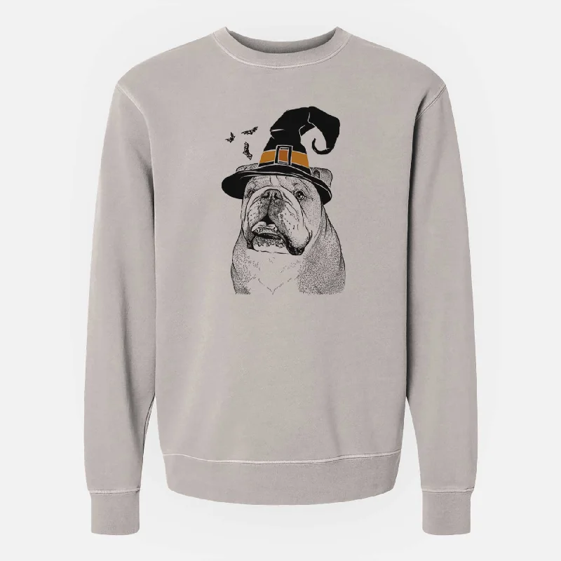 stylish athletic hoodieWitch Piggy the English Bulldog - Unisex Pigment Dyed Crew Sweatshirt