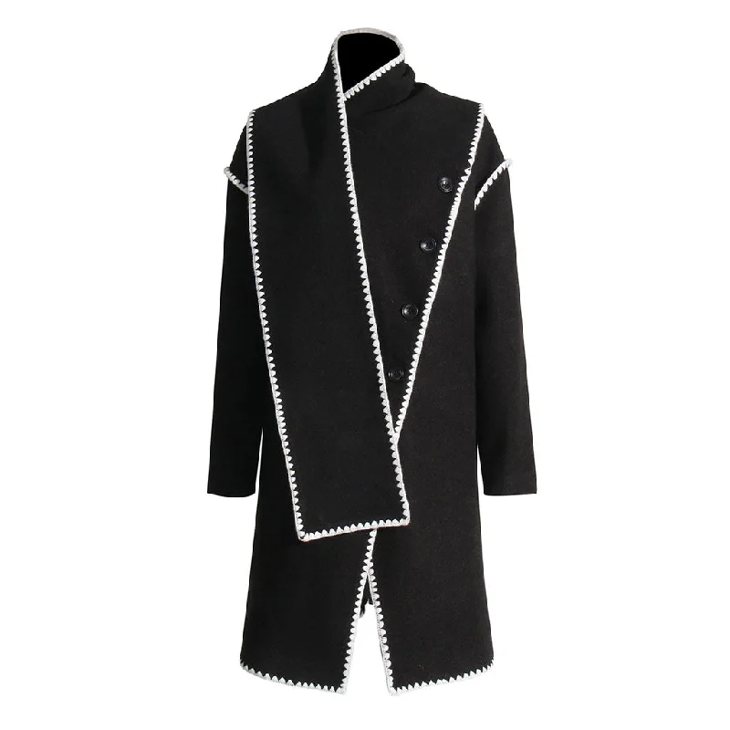 New Markdowns Asymmetrical Contrast Whipstitch Drop Sleeve Button Up Oversized Scarf Coat New Markdowns Asymmetrical Contrast Whipstitch Drop Sleeve Button Up Oversized Scarf Coat
