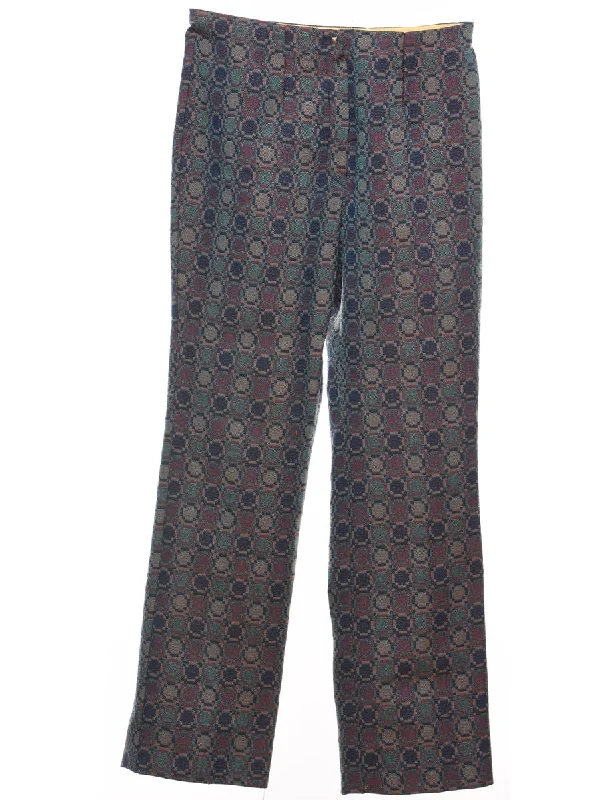 Massive Deals Geometric Pattern Vintage Blue & Purple Trousers - W28 L30