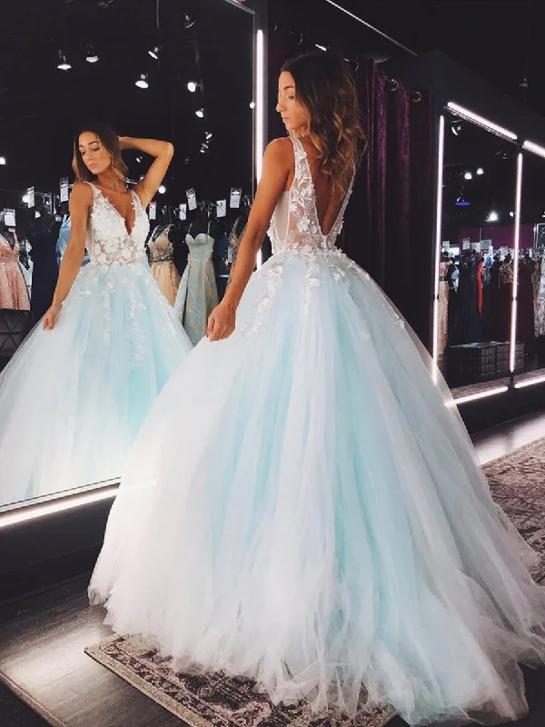 Big Discounts V Neck Open Back Teal Lace Floral Long Prom Dresses, Teal Lace Floral Formal Evening Dresses
