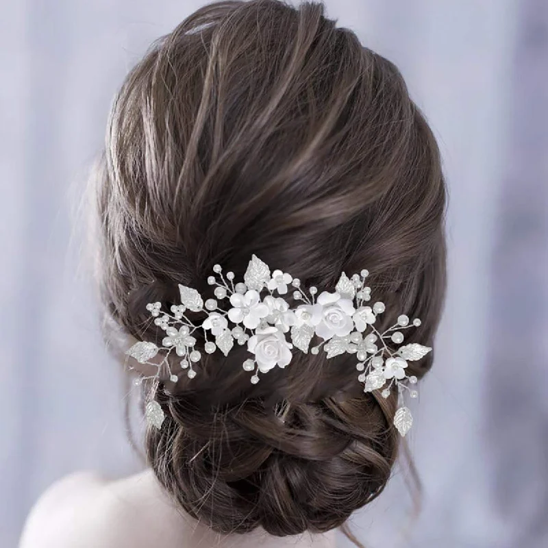 stylish dressstylish dressWhite flowers silver leaf headband Bride wedding Headpieces 739265886585