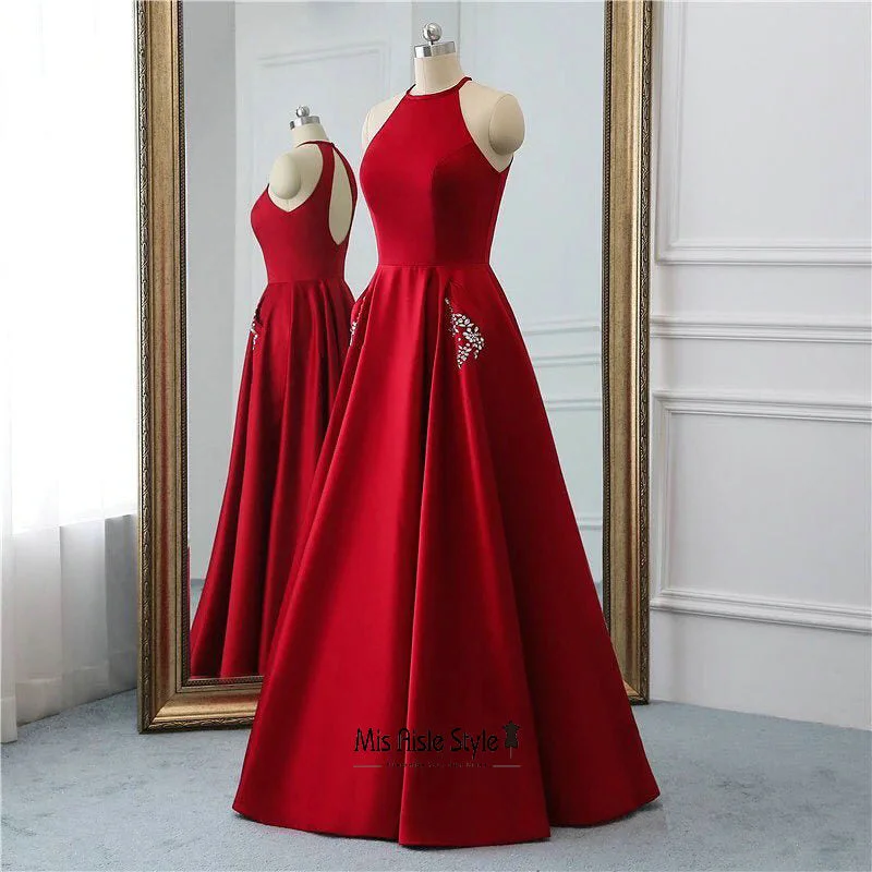 vintage dressvintage dressHalter Neckline Deep Red Prom Dress