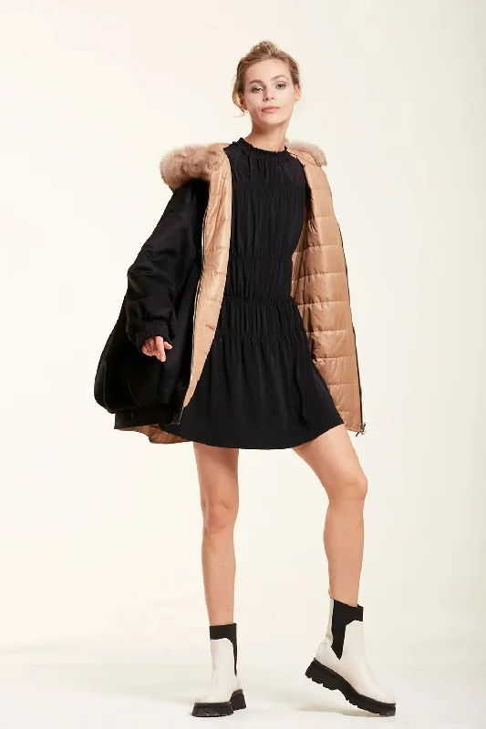 Flash Deals Reversible puffer jacket with fur trim hood
