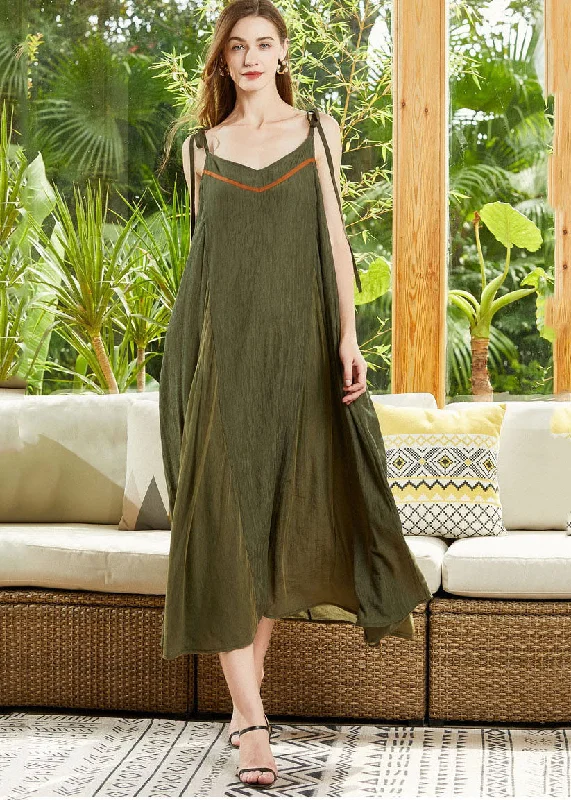 Savings Galore Fitted Army Green Oversized Patchwork Cotton Beach Dress Summer
