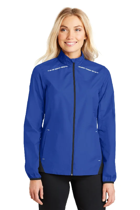 Daily Specials Port Authority Womens Zephyr Reflective Hit Wind & Water Resistant Full Zip Jacket - True Royal Blue/Deep Black - Closeout
