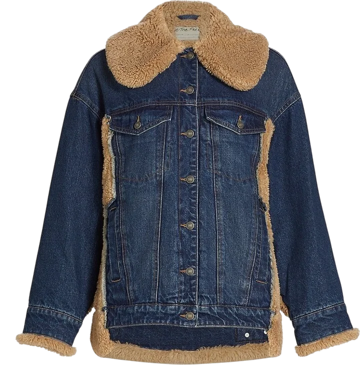 Stock Clearance Free People Blue We The Free Oversize Holly Cozy Denim Jacket UK M