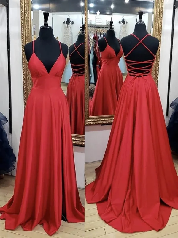 Sale Event A Line V Neck Backless Red Long Prom Dresses, Backless Red Fromal Dresses, Red Evening Dresses Sale Event A Line V Neck Backless Red Long Prom Dresses, Backless Red Fromal Dresses, Red Evening Dresses