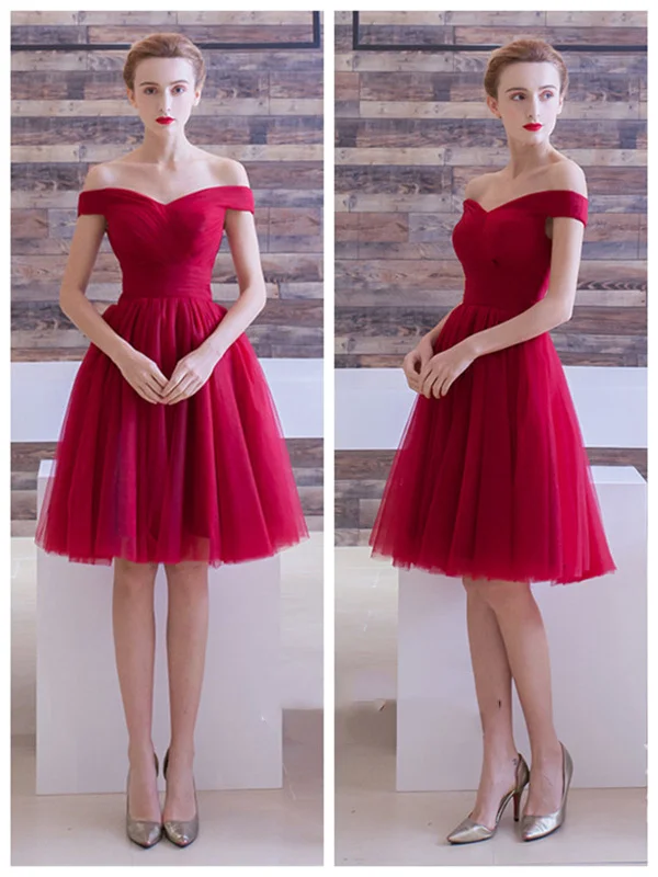 off-the-shoulder dressoff-the-shoulder dressA Line Off Shoulder Short Burgundy Prom Dresses, Short Formal Dresses, Homecoming Dresses, Evening Dresses