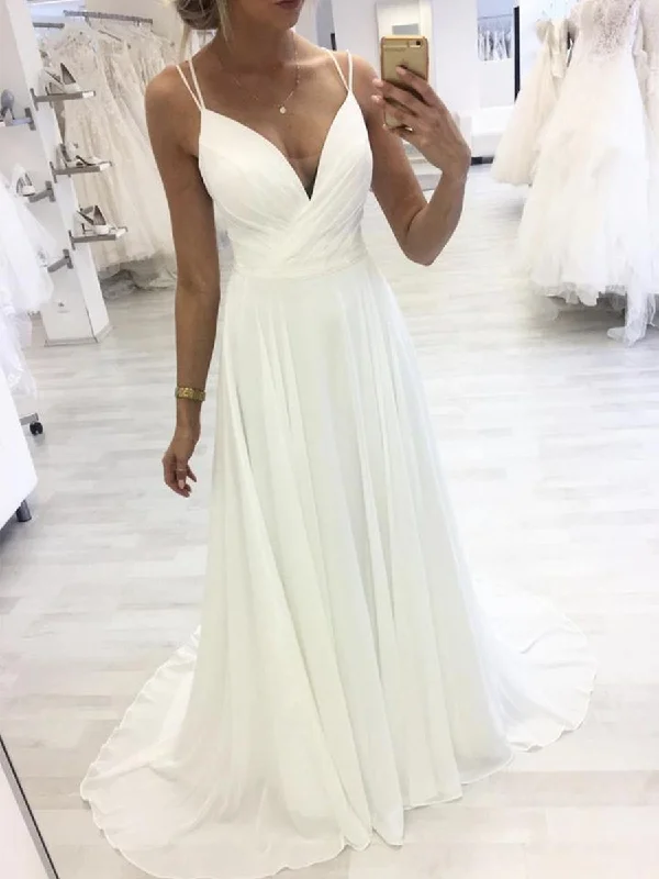 Best Deals A Line V Neck White Chiffon Long Prom Dresses with Straps, V Neck White Formal Graduation Evening Dresses Best Deals A Line V Neck White Chiffon Long Prom Dresses with Straps, V Neck White Formal Graduation Evening Dresses