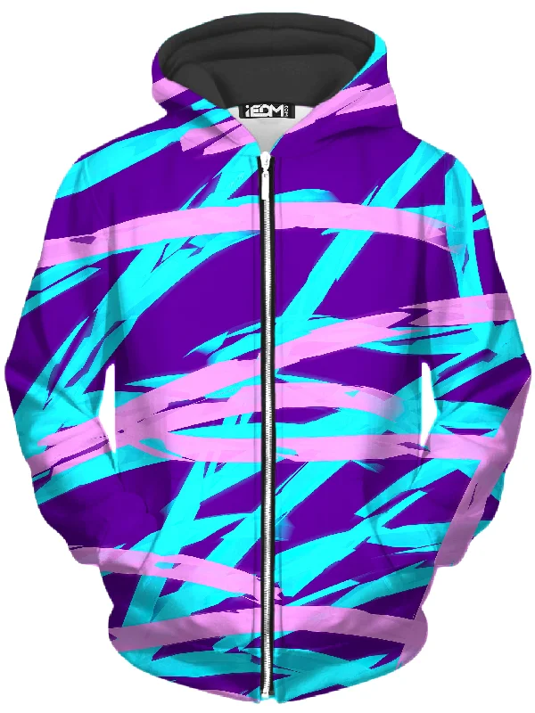 Seasonal Clearance Purple and Blue Rave Abstract Unisex Zip-Up Hoodie
