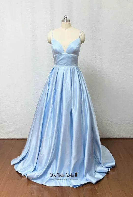 backless dressbackless dressHigh Quality Soft Satin Light Blue Prom Dress