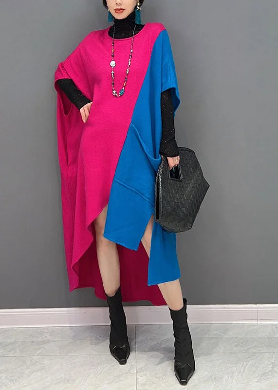 midi dressmidi dressOriginal Design Colorblock O-Neck Asymmetrical Patchwork Cotton Long Dresses Spring