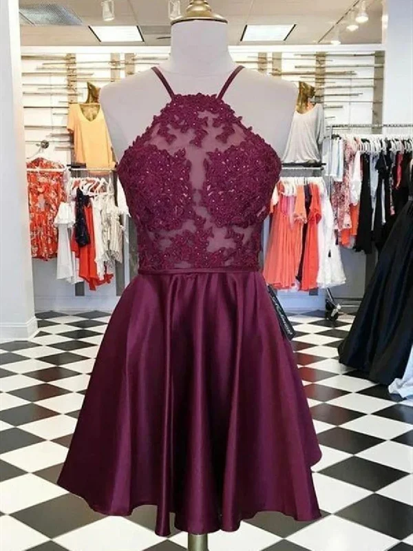 chic slip dresschic slip dressCute Short Burgundy Lace Prom Dresses, Burgundy Lace Formal Graduation Evening Dresses, Burgundy Homecoming Dresses